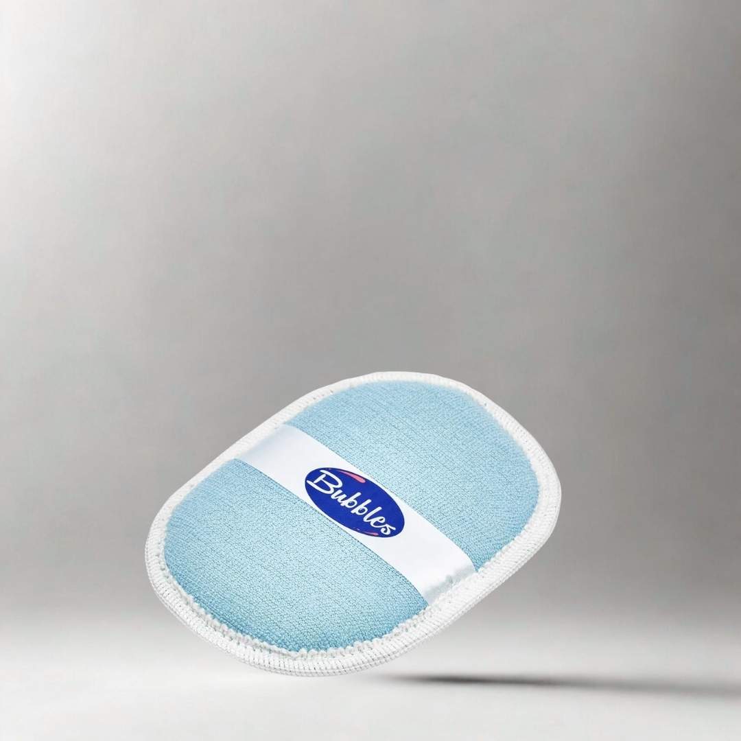 بابلز، ليفة اطفال، استحمام اطفال، ليفة لبني، عناية بالبشرة
Bubbles, baby loofah, bath sponge, light blue, baby care