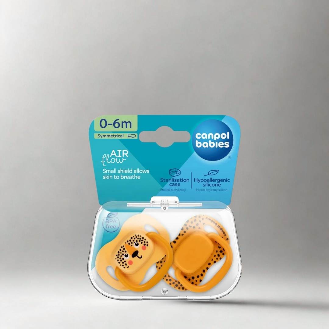 لهاية كانبول بيبيز، سيليكون، 0-6 شهور، برتقالية، علبة تعقيم
Canpol Babies, Silicone Pacifier, 0-6m, Orange, Sterilizing Box