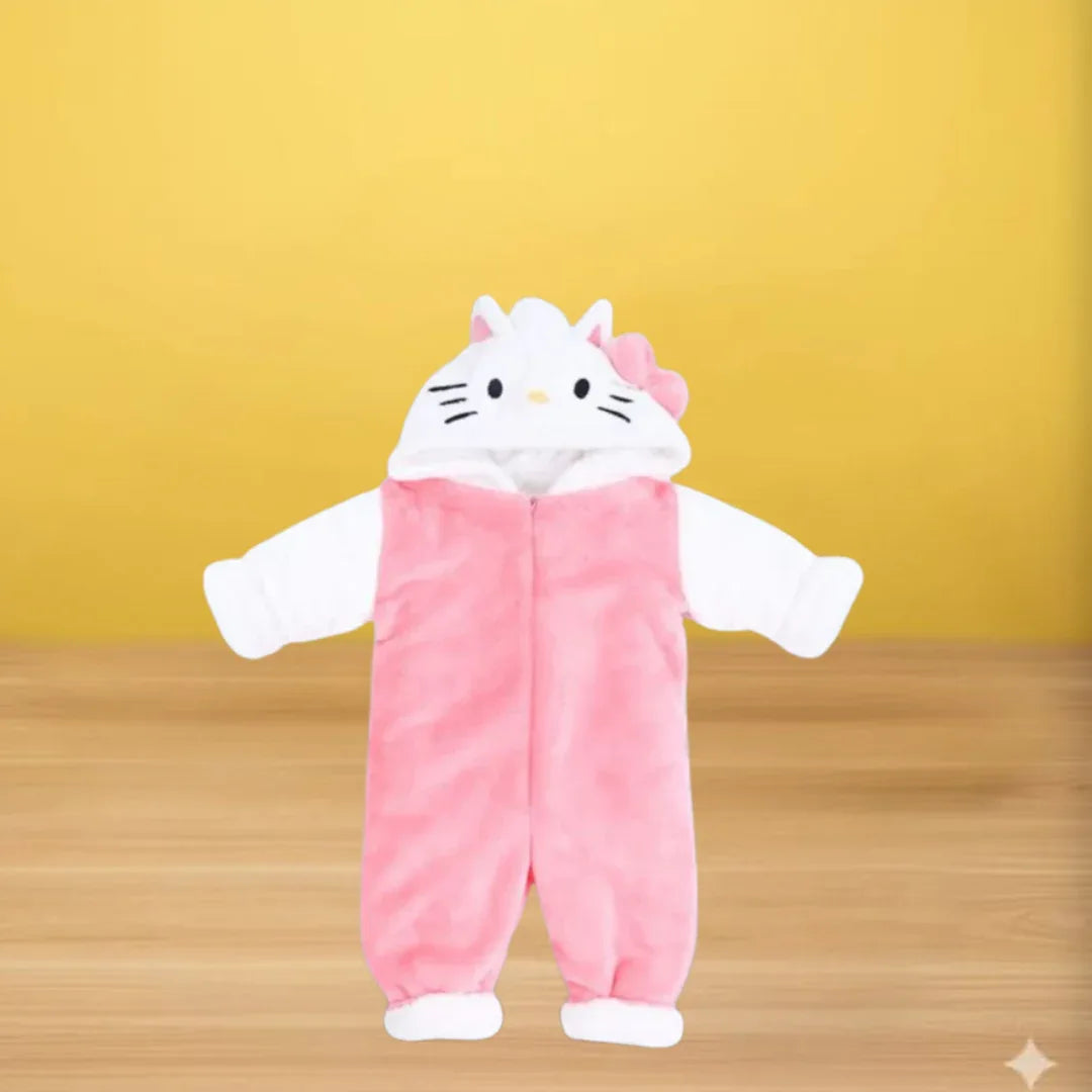 Velvet Winter Romper – Pink & White - Memo'sMart