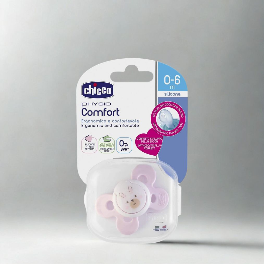 شيكو، لهايه سيليكون، فيزيو كومفورت، اولاد، 0-6 شهور
Chicco, silicone soother, physio comfort, girls, 0-6M