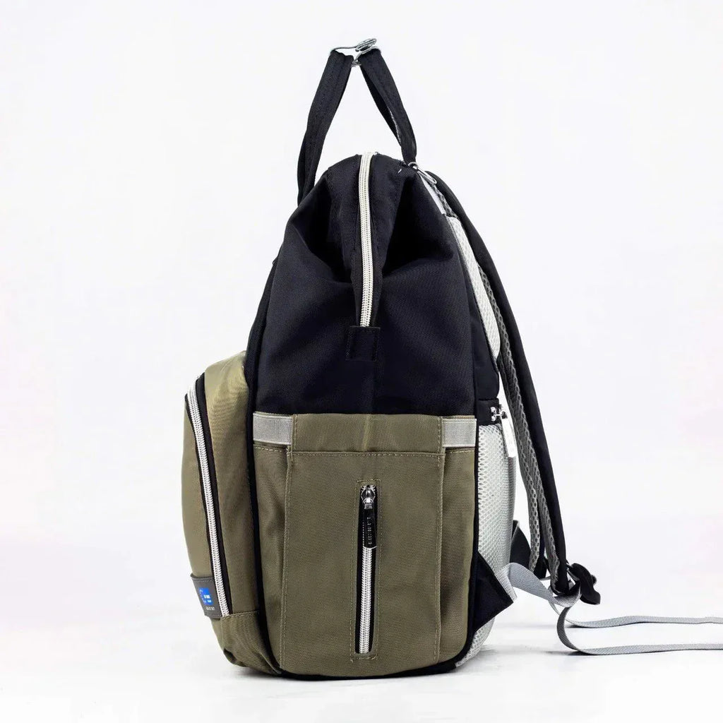 Lucid Baby Diaper Bag Backpack – Navy Black & Olive Green Waterproof Fabric - Memo'sMart
