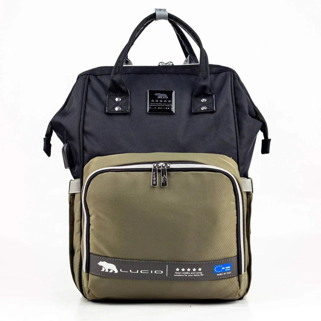Lucid Baby Diaper Bag Backpack – Navy Black & Olive Green Waterproof Fabric - Memo'sMart