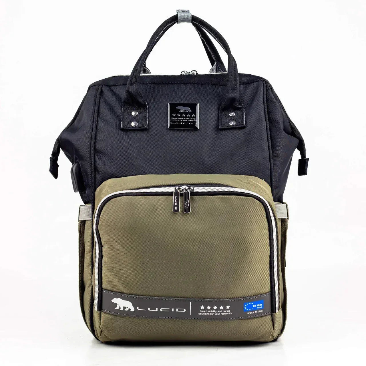 Lucid Baby Diaper Bag Backpack – Navy Black & Olive Green Waterproof Fabric - Memo'sMart