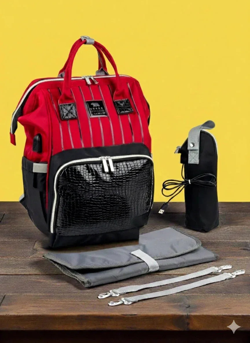 Lucid Premium Baby Diaper Bag Backpack – Waterproof & USB Charging Port(Red) - Memo'sMart