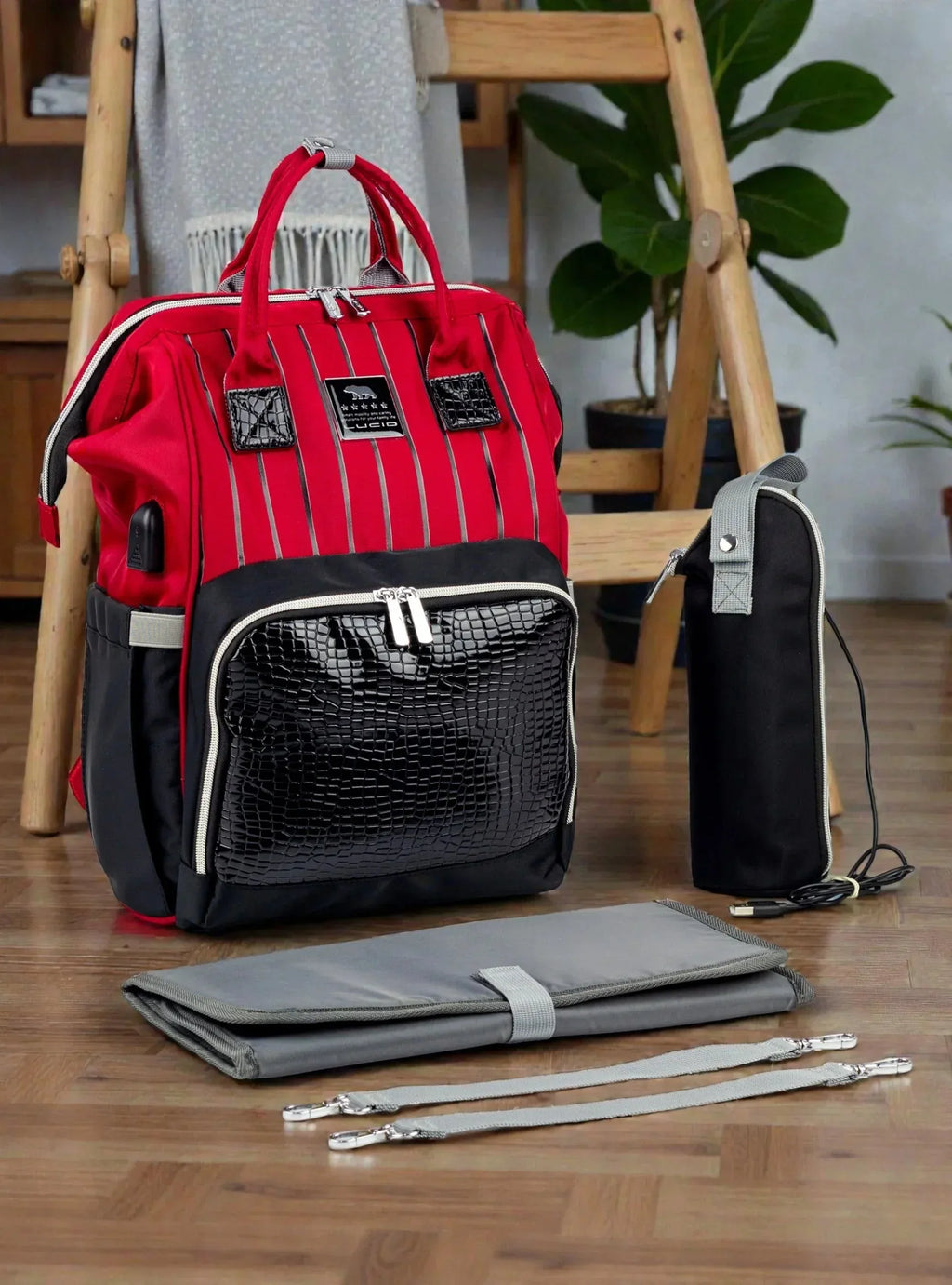 Lucid Premium Baby Diaper Bag Backpack – Waterproof & USB Charging Port(Red) - Memo'sMart