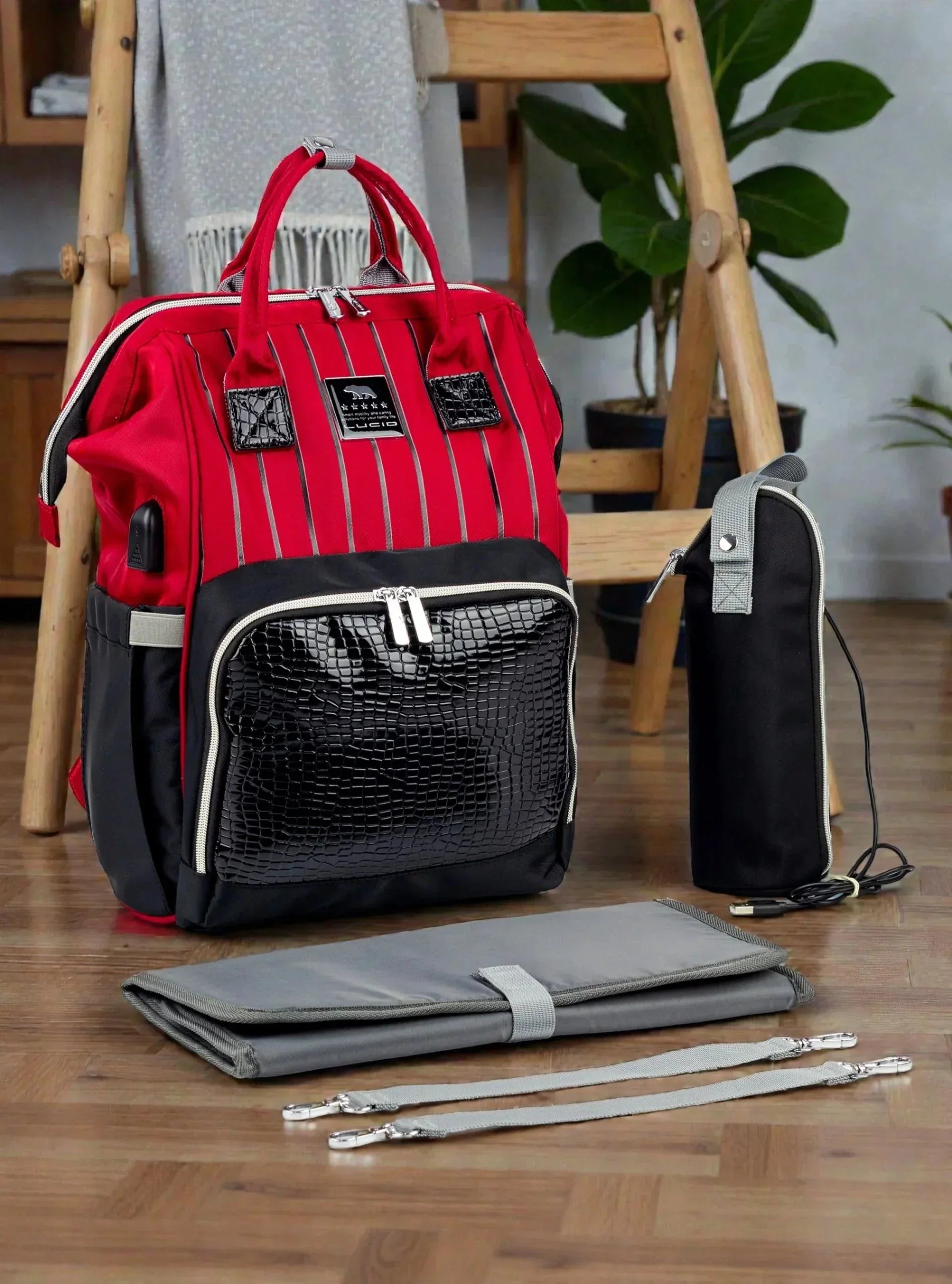 Lucid Premium Baby Diaper Bag Backpack – Waterproof & USB Charging Port(Red) - Memo'sMart