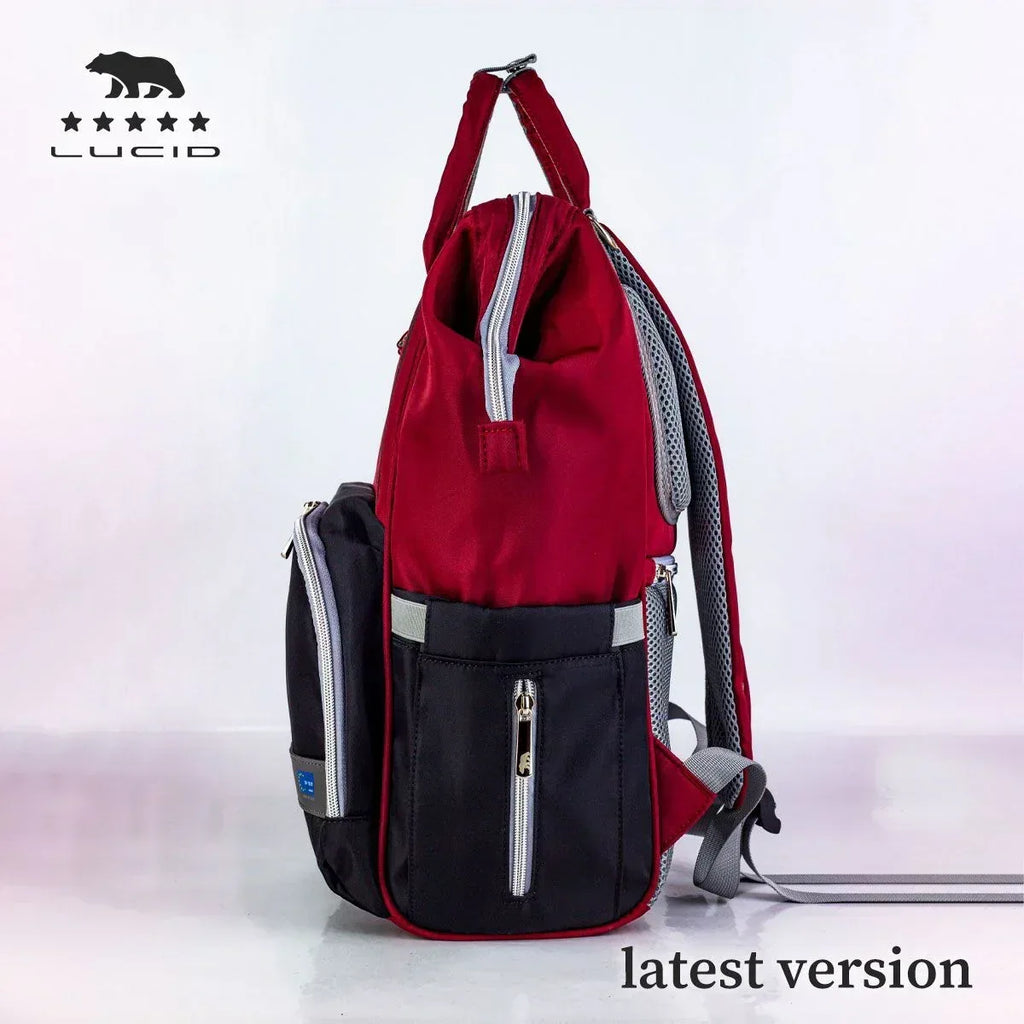 Lucid Premium Baby Diaper Bag Backpack – Waterproof & USB Charging Port(Red) - Memo'sMart