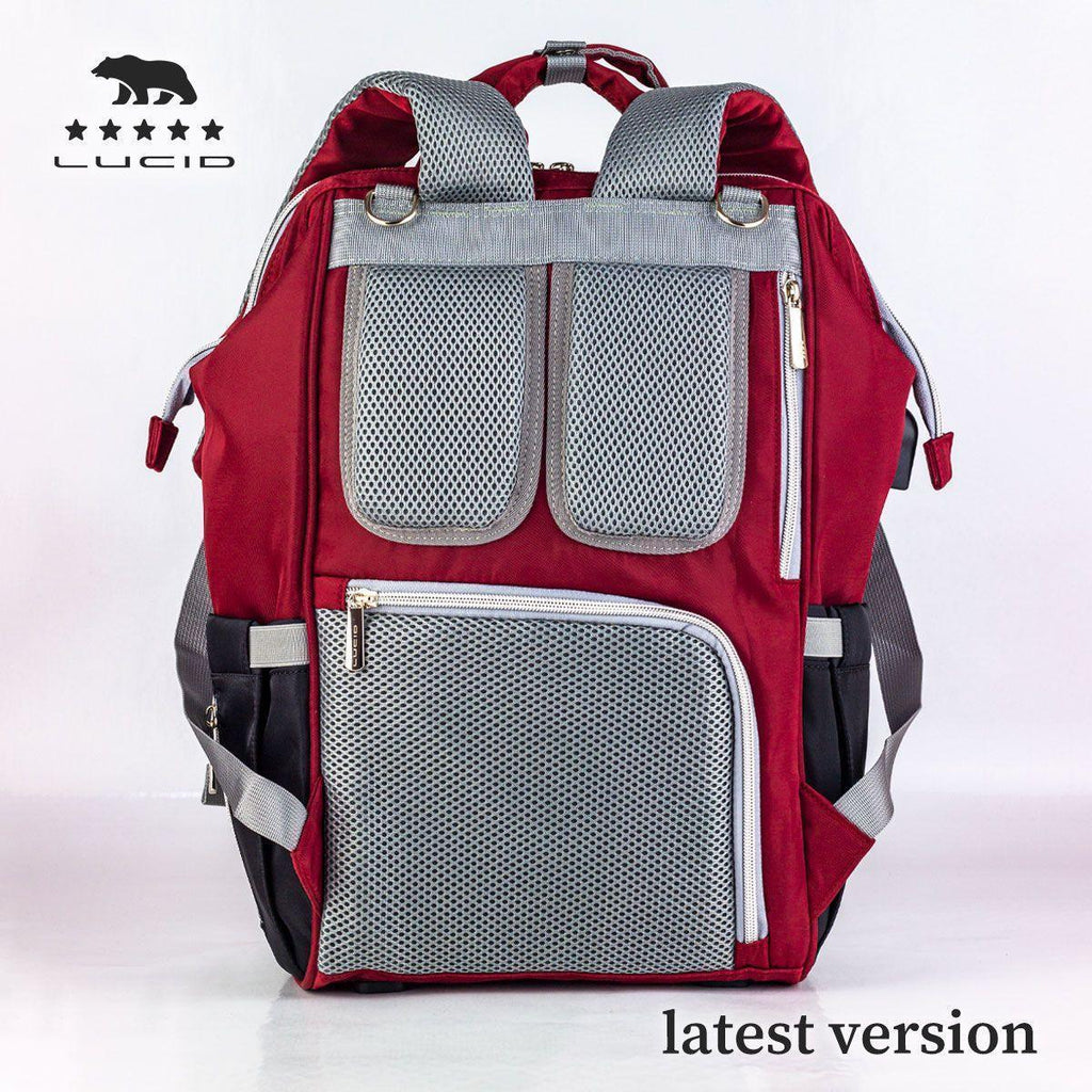 Lucid Premium Baby Diaper Bag Backpack – Waterproof & USB Charging Port(Red) - Memo'sMart