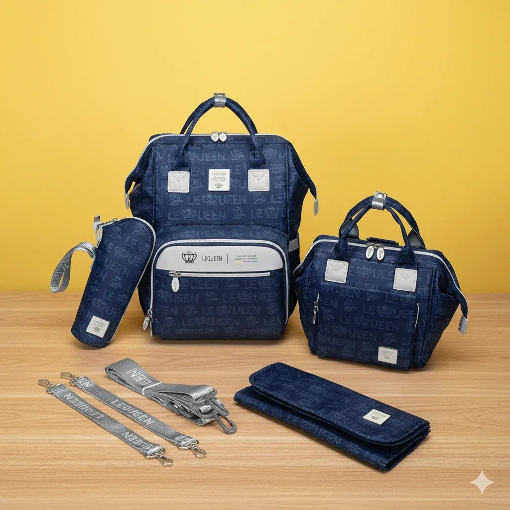 Lequeen Diamond 8th Soft Waterproof Original Special Edition Mommy Bag – Blue Set - Memo'sMart