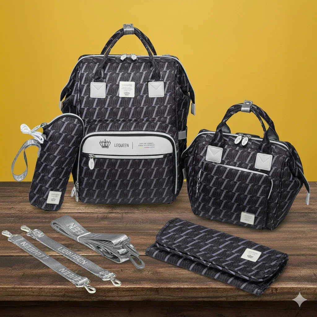 Lequeen Diamond 8TH Special Edition Soft Waterproof Mommy Bag set – LQ Tag Blue - Memo'sMart