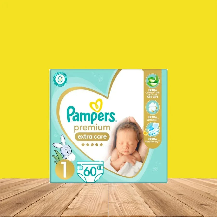 Premium Extra Care Diapers, Size 1, 60 Baby Diapers - Memo'sMart