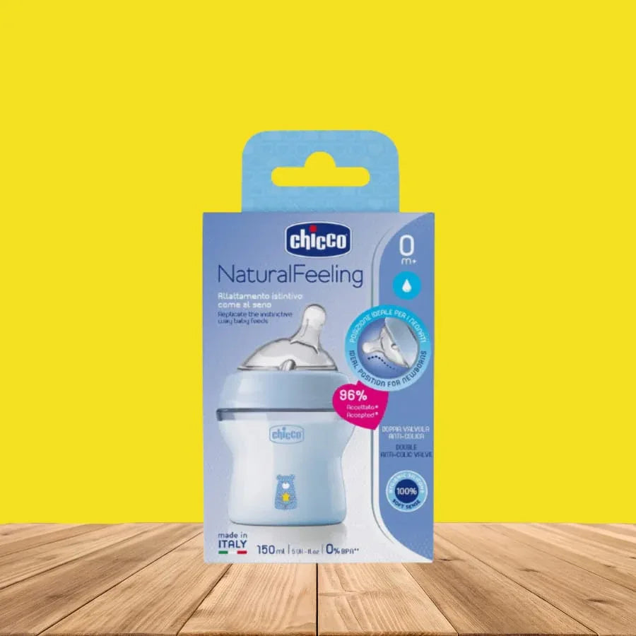 Chicco Natural Feeling Bottle[+0 M] 150ml (Blue) - Memo'sMart