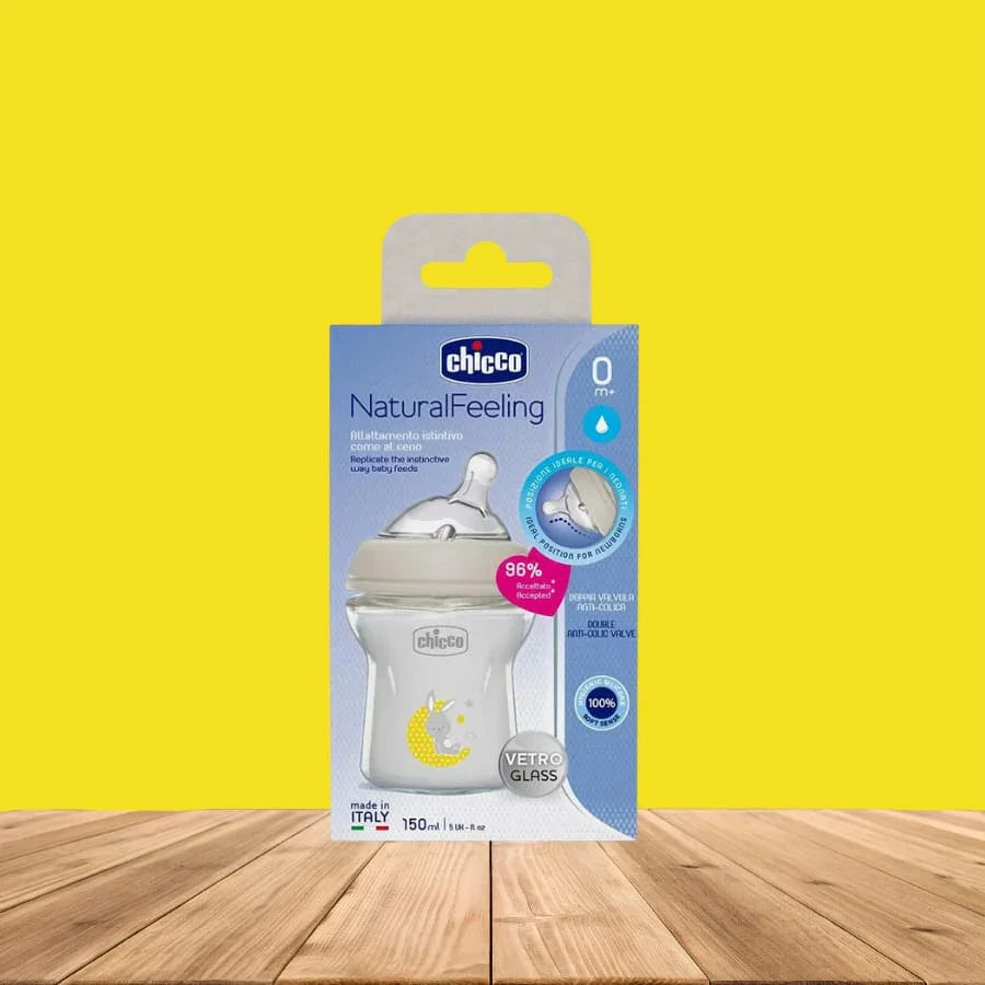 Chicco Natural Feeling Glass Baby Bottle 150ml[+0M] - Memo'sMart