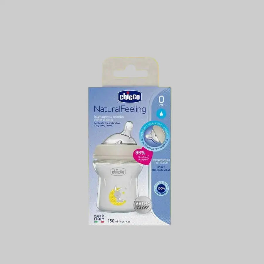 Chicco Natural Feeling Glass Baby Bottle 150ml[+0M] - Memo'sMart