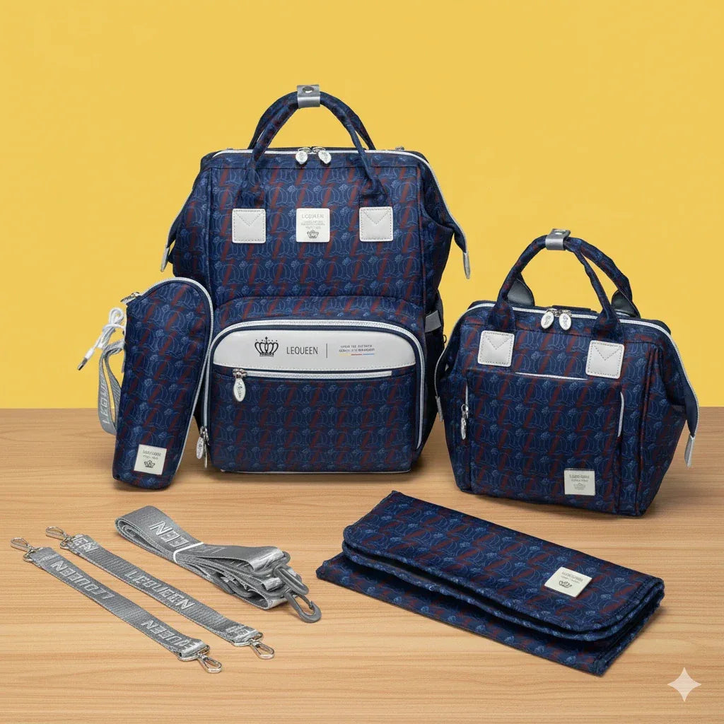Lequeen Diamond 8TH Special Edition Soft Waterproof Mommy Bag – Set LQ Grey - Memo'sMart