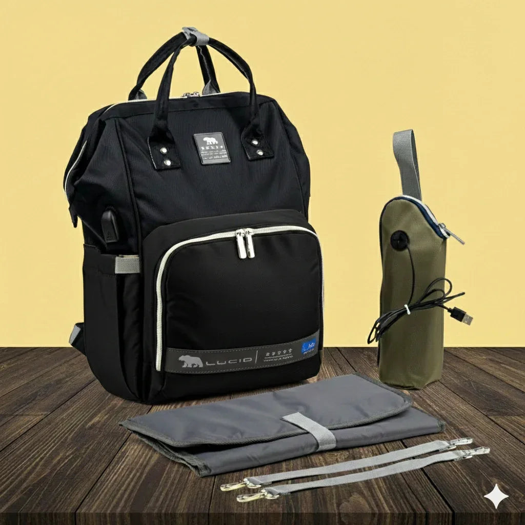 Lucid Premium Baby Diaper Bag Backpack – Waterproof & USB Charging Port - Memo'sMart
